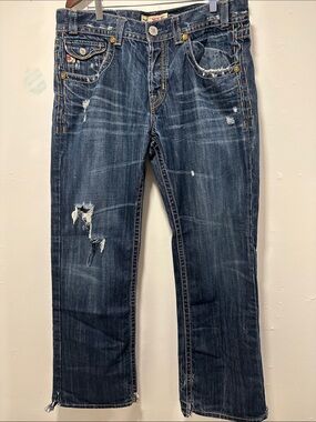 MEK Men's Distressed Dark Blue  New York Bootcut Jeans 352